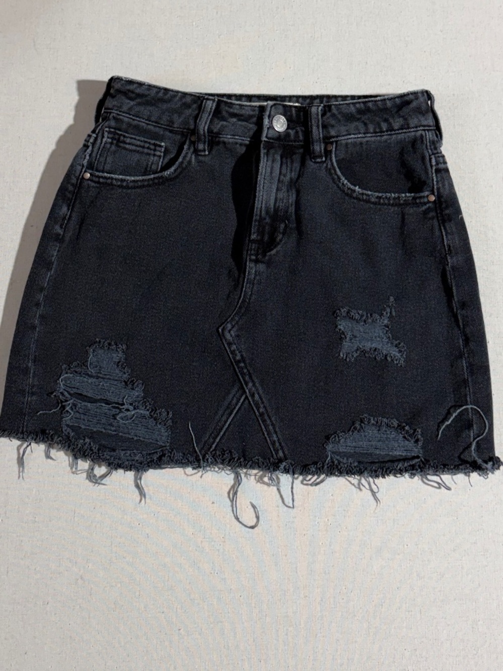 PacSun Distressed Black Denim Mini Skirt Raw Hem High Rise Size 24